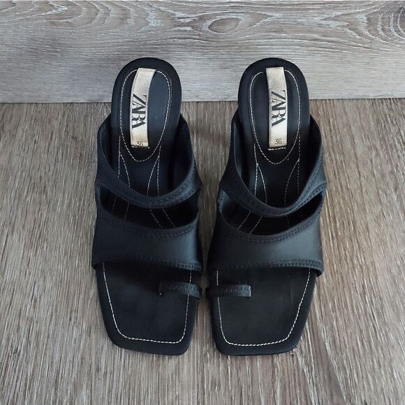 ZARA NEOPRENE HIGH-HEEL SANDALS SLIP ON BLACK SIZE 6 - Picture 3 of 11